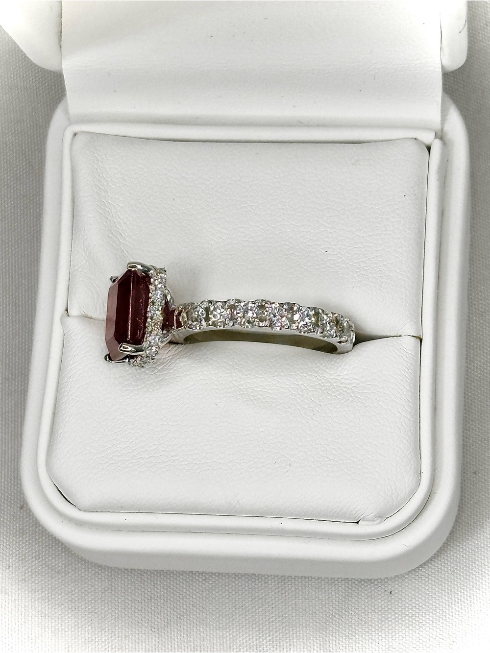 14K White Gold 5.96CT Natural Ruby 1.65CT Diamond Halo Ring Size 9 AIGL - Picture 2 of 5